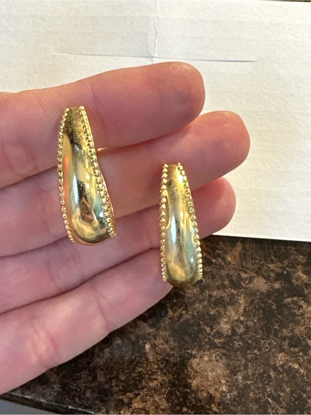 Vintage Gold Tone Clip-On Hoop Earrings with Beaded Edge Detail